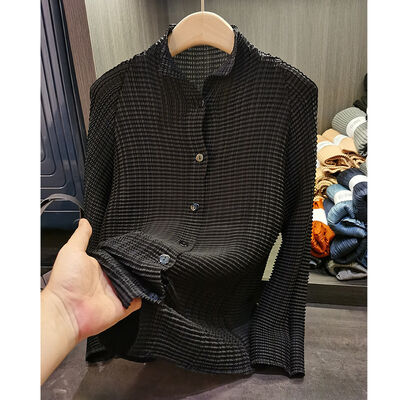 2025 Women's Spring Collection Breathable Sun Protection Casual Single Breasted Shirt with Pleated Stand-Up Collar Long Sleeves