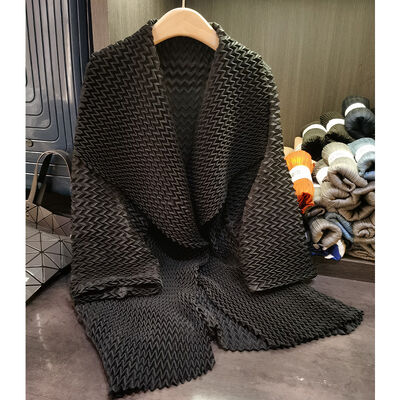 High End Pleated Large Lapel Mid Length Pleated Trench Coat Solid Color Loose Coat Temperament