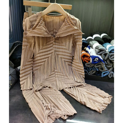 Advanced Sense New Autumn Female Two-Piece Set Hot Selling Long Sleeve Pleated Top and Loose Fit Lapel Pants One Color