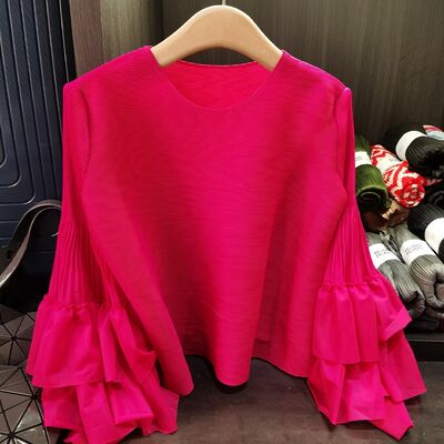 Women's Spring New T-Shirt Age-Reducing Slimming Princess Sleeve Loose Pleated Top Versatile Casual Anti-Pilling