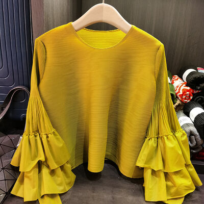 Women's Spring New T-Shirt Age-Reducing Slimming Princess Sleeve Loose Pleated Top Versatile Casual Anti-Pilling