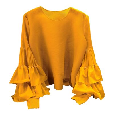 Women's Spring New T-Shirt Age-Reducing Slimming Princess Sleeve Loose Pleated Top Versatile Casual Anti-Pilling