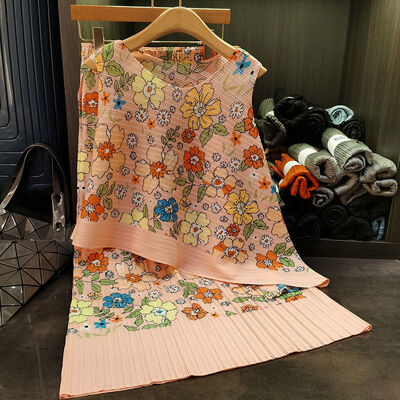 Sweet Solid Pattern Two-Piece Set Short Irregular Tank Top and Above Knee A-Line Skirt with Elastic Waist Casual Style