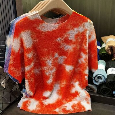 Women's Summer Elegant and Versatile Short-Sleeved T-Shirt Tops Casual Tie-Dye with Slimming Loose Fit