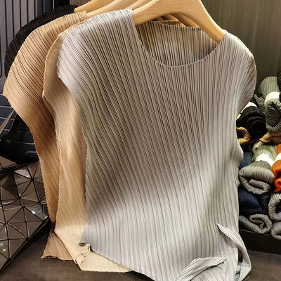 Women's Casual Short-Sleeved T-Shirt Summer New Arrival Pleated Top Irregular Wide Lace-up Solid Color Loose Slimming Knitted