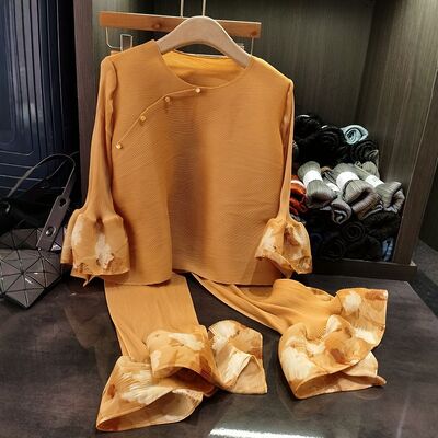 For New design Style New Summer Two-Piece Set Elegant Ruffle Pleated Versatile Slimming Casual Loose Plus Size Fashion Solid