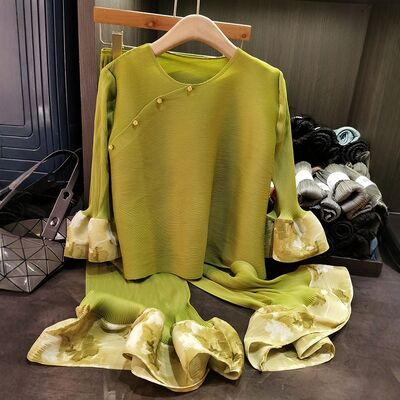 For New design Style New Summer Two-Piece Set Elegant Ruffle Pleated Versatile Slimming Casual Loose Plus Size Fashion Solid