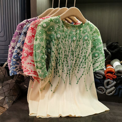 Women's Summer Thin Heavy Duty Nail Bead Printed Loose Look, Small and Fresh Literary Forest Women's T-shirt, Women's Top