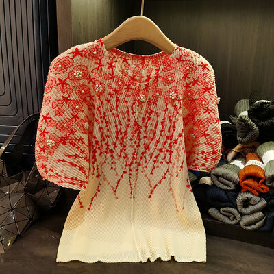 Women's Summer Thin Heavy Duty Nail Bead Printed Loose Look, Small and Fresh Literary Forest Women's T-shirt, Women's Top