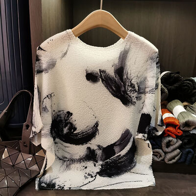 Short sleeved T-shirt summer new thin style ink print round neck slimming versatile batball sleeve top