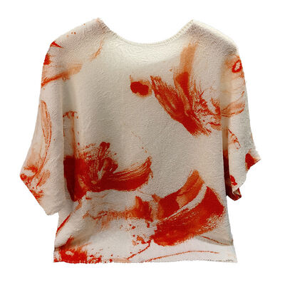 Short sleeved T-shirt summer new thin style ink print round neck slimming versatile batball sleeve top