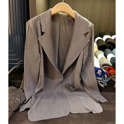 Solid Color Two-Button Long-Sleeved Cardigan New Autumn Fashion Women's Commute Suit Jacket Single Breasted Pleated Knitted