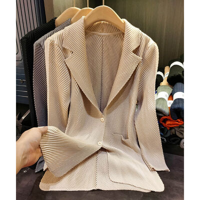 Solid Color Two-Button Long-Sleeved Cardigan New Autumn Fashion Women's Commute Suit Jacket Single Breasted Pleated Knitted