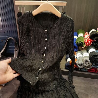 Women's Casual Spring New Set High Waisted Pleated Skirt in Solid Color Two-Piece Design