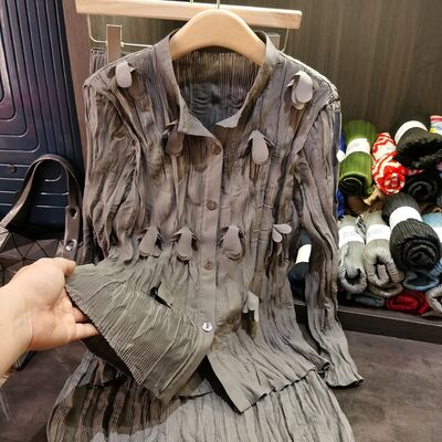 Design Sense Niche Women's Chic Daily Wear Two-Piece Set Handmade Pleated 3D Flower Summer Autumn Chiffon Skirt Solid Casual