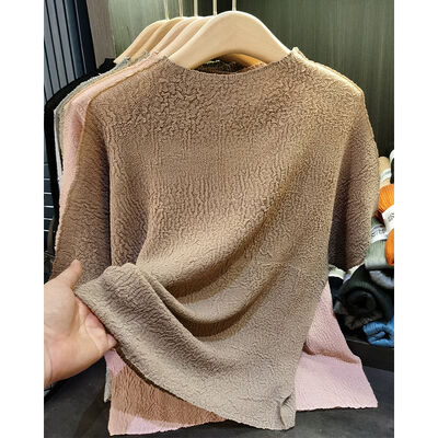 Women's New Summer Casual Crew-Neck Solid Color Pleated Short-Sleeved T-Shirt Loose Slim Top Fashion Everything