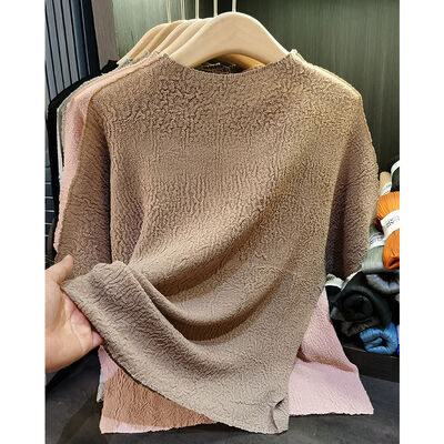 Women's New Summer Casual Crew-Neck Solid Color Pleated Short-Sleeved T-Shirt Loose Slim Top Fashion Everything