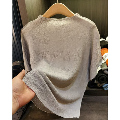 Women's New Summer Casual Crew-Neck Solid Color Pleated Short-Sleeved T-Shirt Loose Slim Top Fashion Everything