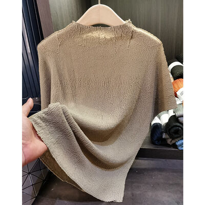 Women's New Summer Casual Crew-Neck Solid Color Pleated Short-Sleeved T-Shirt Loose Slim Top Fashion Everything