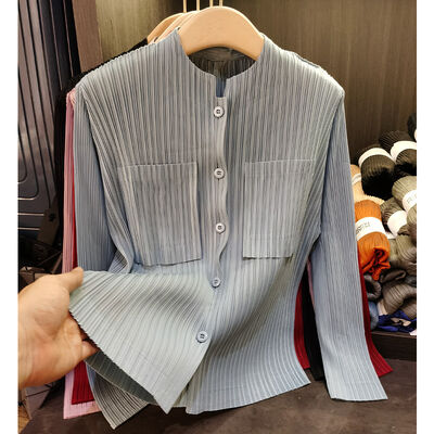 Women's Spring New Fashion Solid Color Single Breasted Top Pocket Design Long Sleeve Pleated Commuter Shirt Chinese Buttons