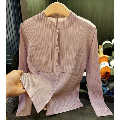 Women's Spring New Fashion Solid Color Single Breasted Top Pocket Design Long Sleeve Pleated Commuter Shirt Chinese Buttons