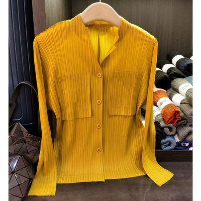 Women's Spring New Fashion Solid Color Single Breasted Top Pocket Design Long Sleeve Pleated Commuter Shirt Chinese Buttons