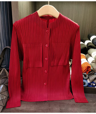 Women's Spring New Fashion Solid Color Single Breasted Top Pocket Design Long Sleeve Pleated Commuter Shirt Chinese Buttons