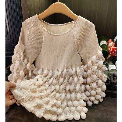 Elegant Slimming T-Shirt for Women New Spring Fashion Casual Style Anti-Pilling Niche Bubble Pleated Top Knitted Fabric