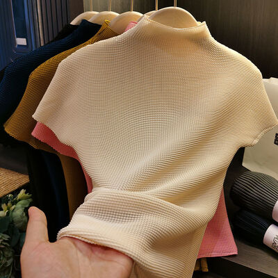 Classic Stretch Fabric Comfortable Breathable Small Stand Collar Corn T-shirt Short Sleeve Women's Clothing Women's t Dress