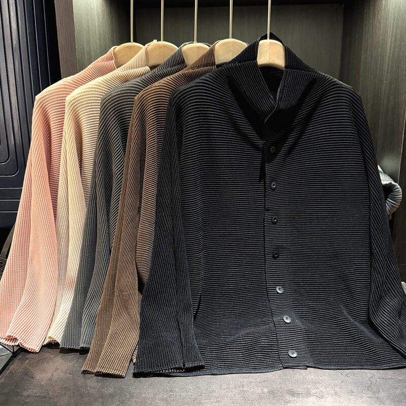 Autumn New Elegant Pleated Solid Color Long-Sleeve Lapel Single-Breasted Cardigan Vintage Style Slimming Top for Plain Dyed