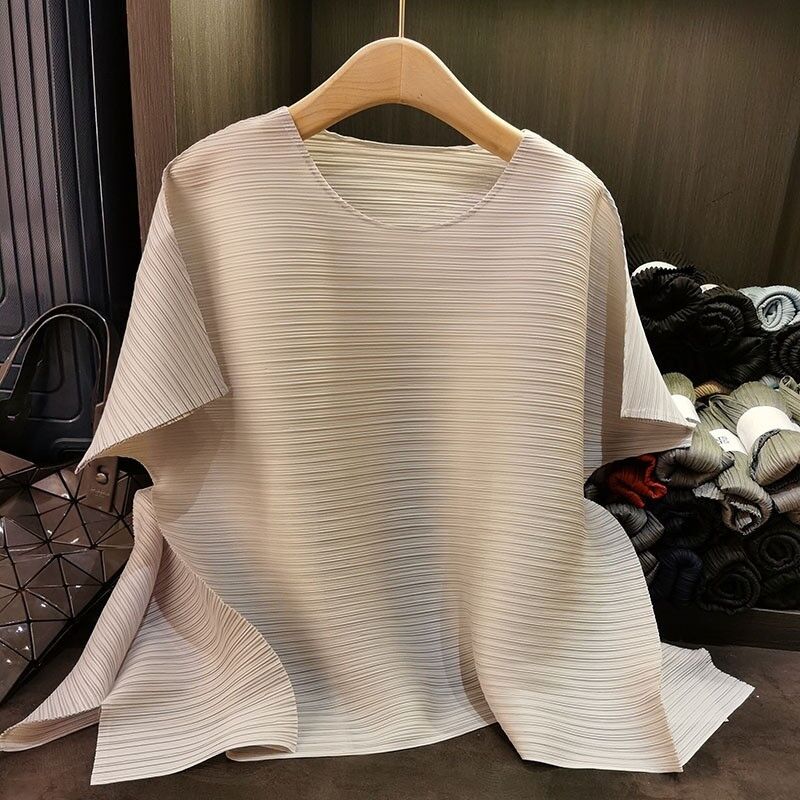 New fashion irregular solid color top with temperament round neck loose fit slimming versatile t-shirt