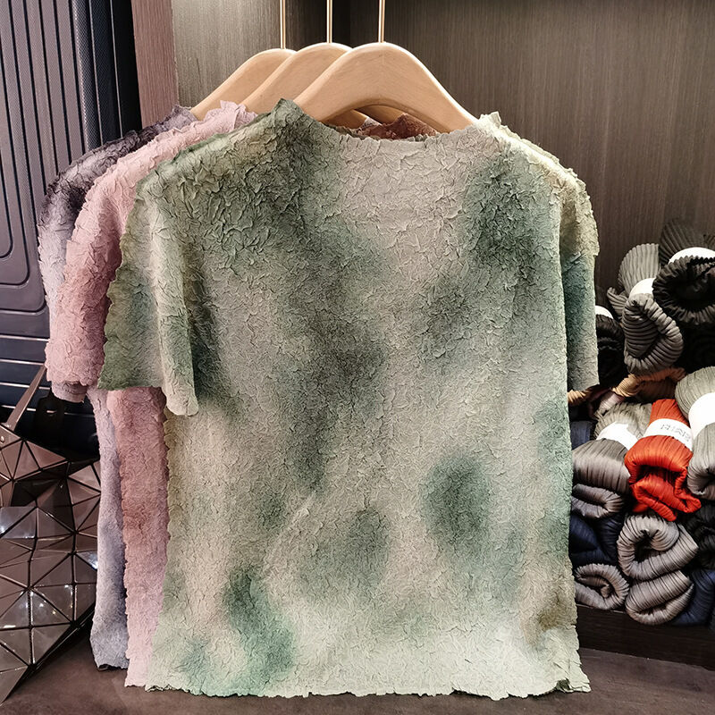 High-End Crepe Top Spring Summer T-Shirt New Short Sleeve Round Neck Stretch Slim Fit Tea Style Solid Color Anti-Pilling