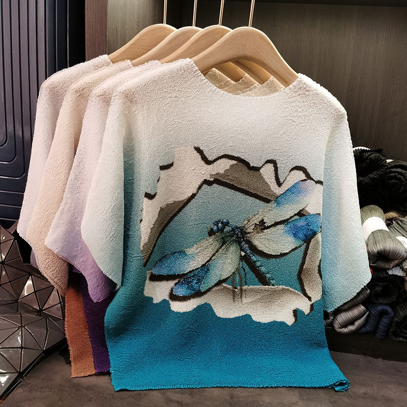 Women's Loose Slim-Fit Short-Sleeved T-Shirt All-Match Casual Top with Anti-Pilling Knitted Fabric Summer Digital Printing