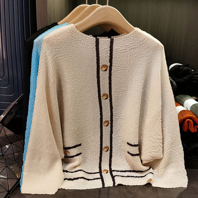 Women's Fashionable Slimming Long-Sleeved Top Loose Large Size with Contrast Color Edge Design for Summer