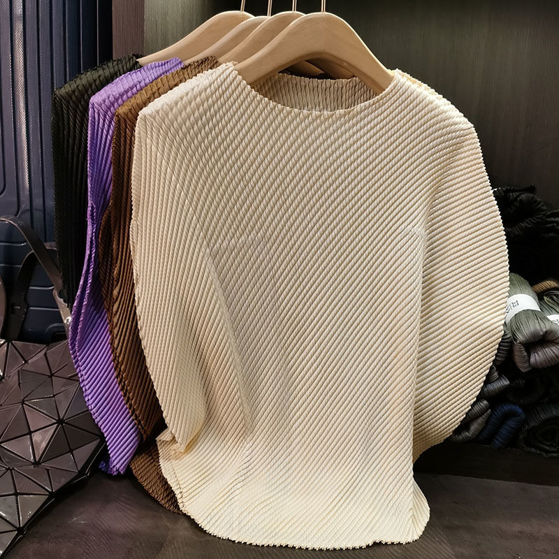 Women's Loose-Fitting Batwing Sleeve T-Shirt for Spring Summer Casual New Solid Color Dragon Scale Design