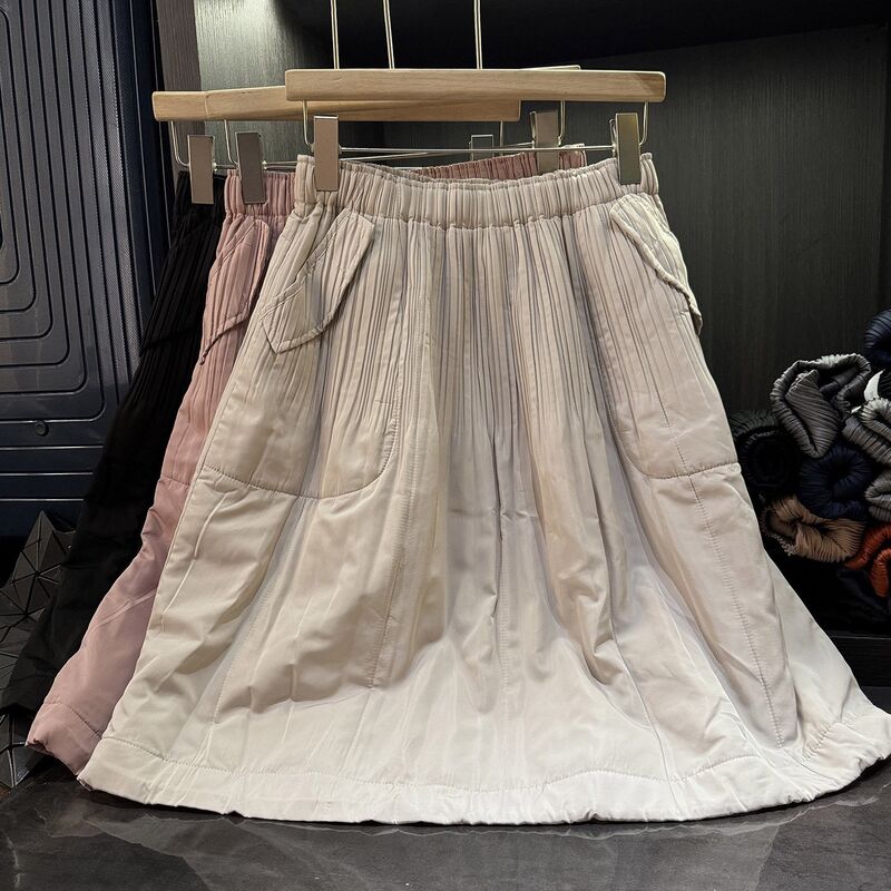 High-end Elegant Temperament Solid Color Quilted Half Skirt Women Autumn Winter New Thickened Slimming Versatile A-line Natural