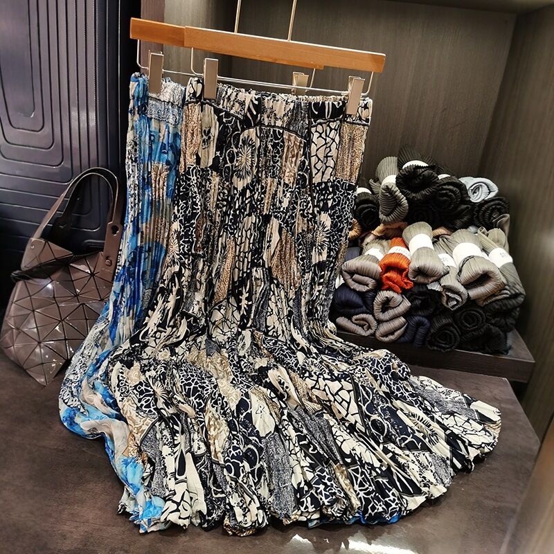 French Romantic Floral Print A-Line High Waist Flared Chiffon Skirt for Women Casual Summer Vacation Style