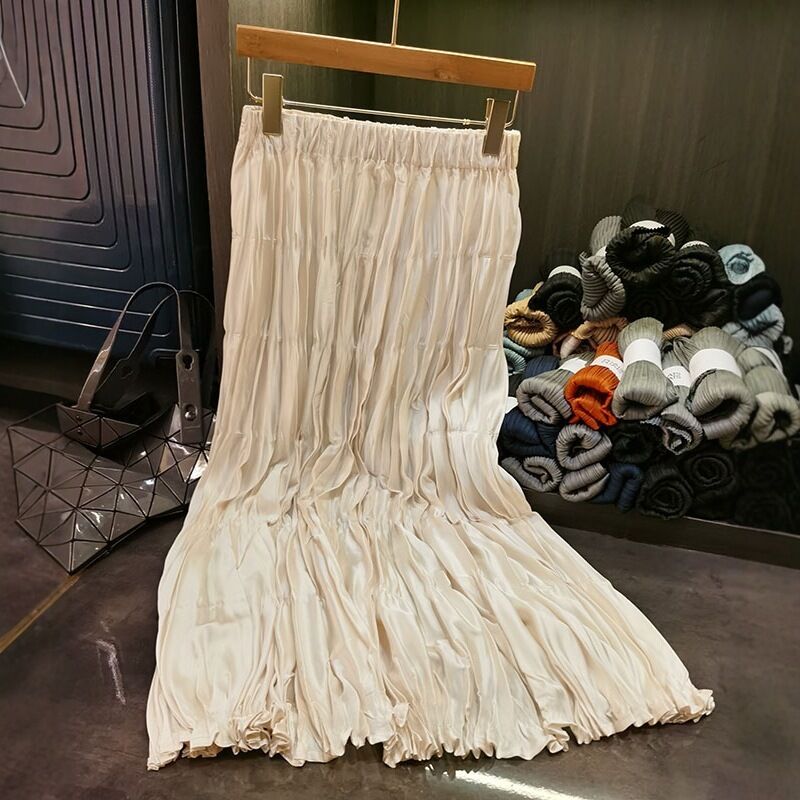 High-end Fashion Solid Color Pleated Skirt Temperament Versatile Slimming A-line Skirt for Women in Summer