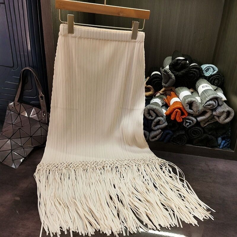 Women's Pleated Skirt Solid Color Versatile Ins Style with Medium Length Slimming Casual Look for Summer