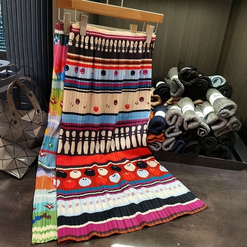 Retro Fun Elegant Slimming Half Skirt for Women Spring Summer New Pleated Midi Skirt