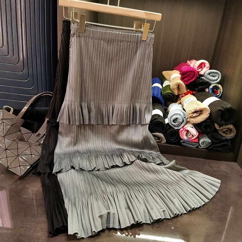 Women's High-End Pure Color Casual Skirt Elegant Spring New Fashion Comfortable Elastic Waist Chiffon