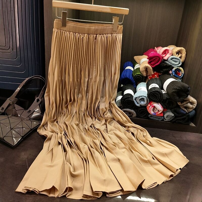 Women's High-End Mid-Length Pleated Skirt Elegant Versatile Slimming Casual Style for Spring New Fashion Natural