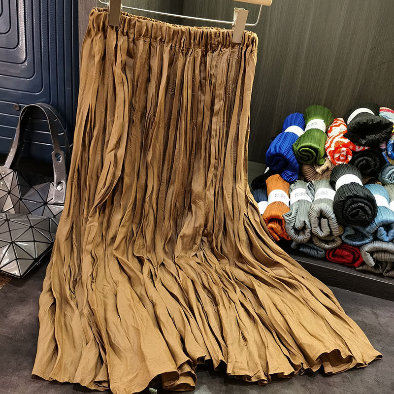 High End Retro Vintage A-Line Half Length Skirt Simple Solid Color High Waist Pleated for Women