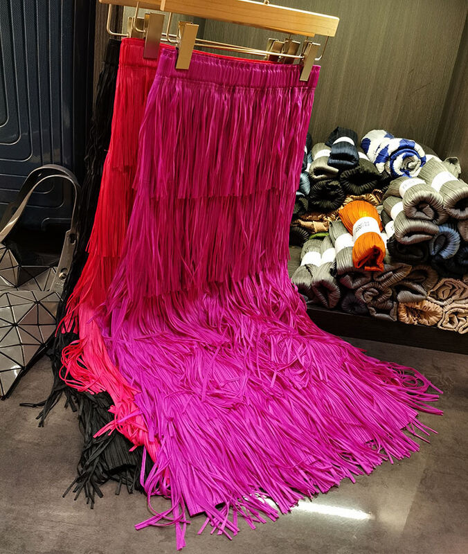 2024 Summer New Female High-End Pleated Fringe Patchwork Skirt Breathable All-Matching Fried Street Skirt