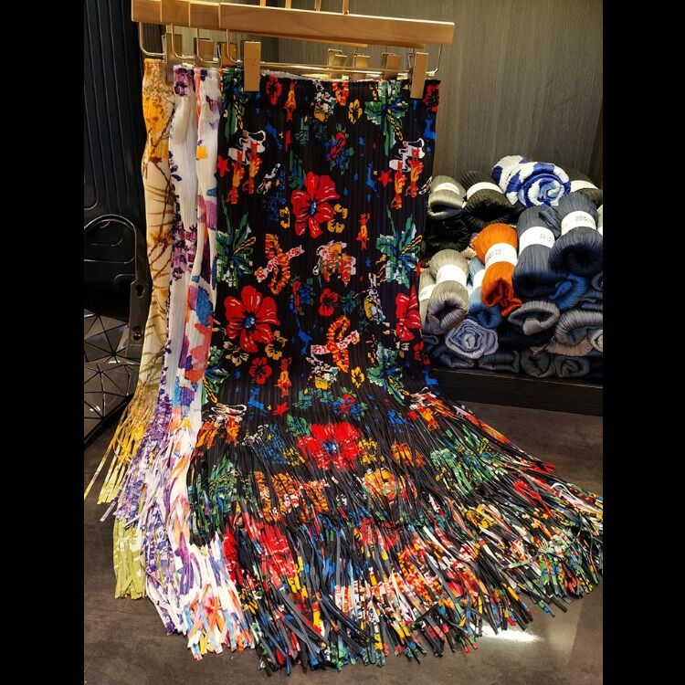 Fashion Summer New Nice Positioning Print Double Fringe Half Skirt Wrinkles Women's Slimming Skirt