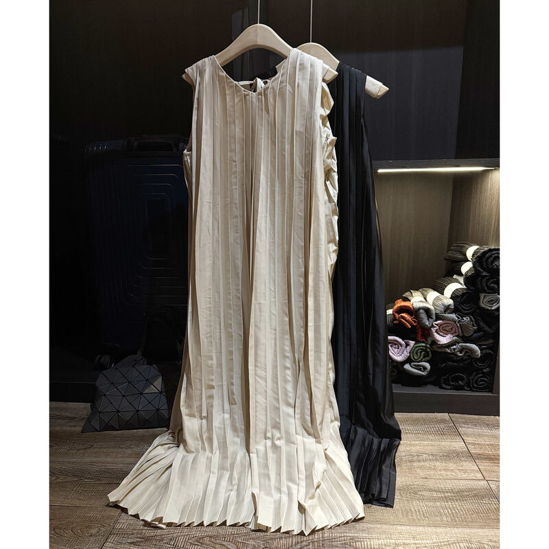 Solid color simple pleated lace up dress, autumn and summer new style, slimming, loose, plus size elegant dress