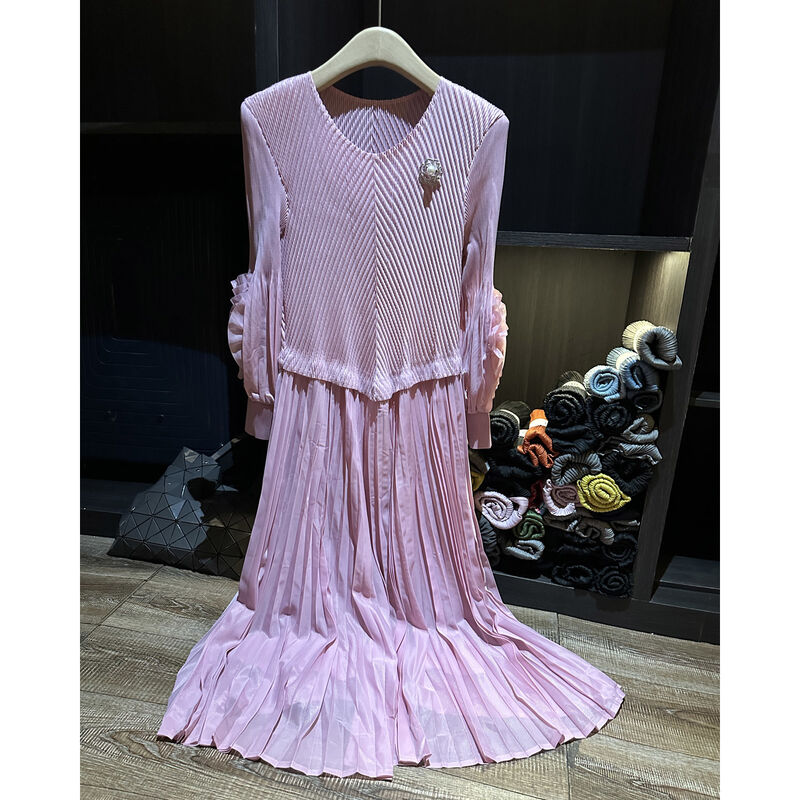 2025 Spring Summer Collection Women's High Waist Slimming Long Midi Skirt Solid Color Pleated A-Line Casual Mid-Length Office