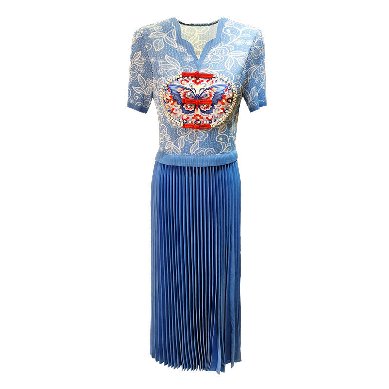 Retro Ethnic Style Women's Dress New Design Mid-Length Skirt Heavy Embroidery Beading Heart Collar Summer ODM