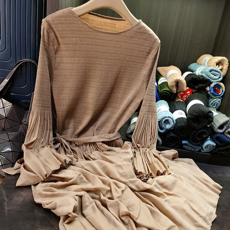 Women's Elegant A-Line Slim Dress High-End New Spring Fashion Solid Color Mid-Length Skirt Natural Waist Casual Style