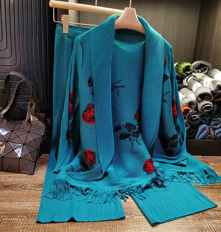 Fall Fashion Suit Women's Loose Plus Size Print Tassel Peplum Top High Waist Slimming Wide Leg Pants Two-piece Set